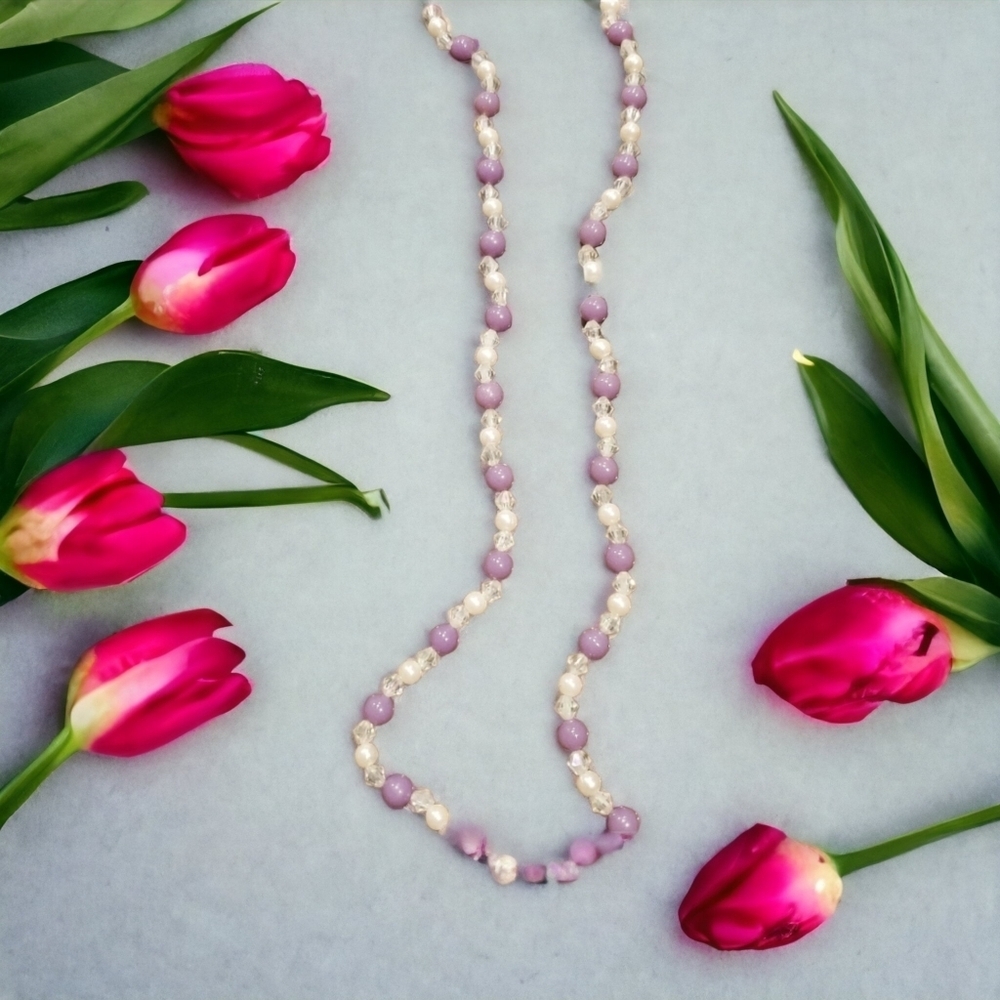 Purple and White Bead Necklace